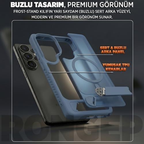 000-art 57855210133423480184975 Galaxy S26 Ultra İçin Kılıf Yatay Stantlı Manyetik S26 Ultra Koruyucu Darbeye Dayanıklı Arkası Sert Ve Yarı Saydam S26 Ultra Kılıf Mavi 50 X 22