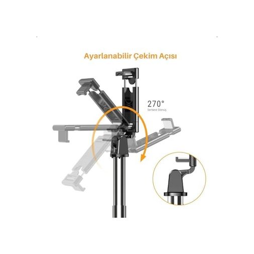 000-art 57855210133530680184975 Bluetooth Uzaktan Kumandalı Tripodlu Selfie Çubuğu Paslanmaz Çelik Gövde, 70 Cm Uzayabilir, İos & Android Uyumlu, Kablosuz Uzaktan Deklanşörlü Telefon Tripodu 50 X 22