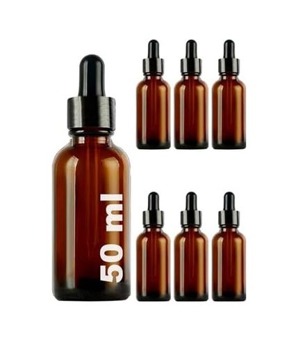0xbez 131621706 50 Ml Metal Kapaklı Damlalık Dropper Şişesi Serum 50 Cc Cam Şişe 6 Adet Siyah Kapak, Amber/kahverengi Açık Bej