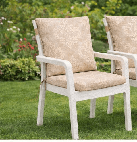 1 Adet Premium Şönil Arkalıklı Sandalye Minderi, Extra Kalın (Kalınlık 4,5cm)-K.bej Desenli