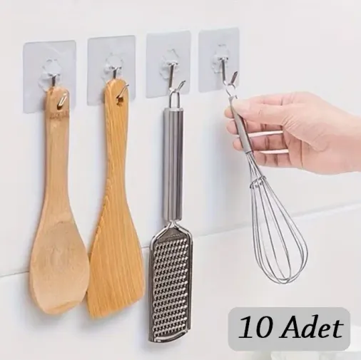 10 ADET Kendinden Yapışkanlı Şeffaf Askı (4745)