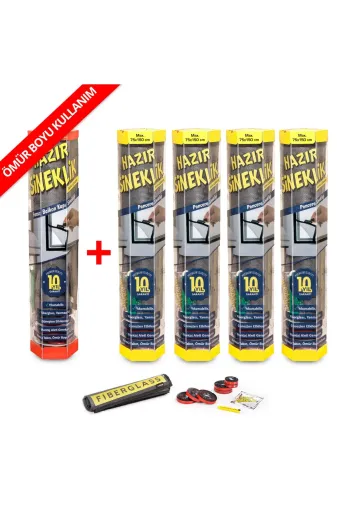 100% Turkish Design MC1456722 Hazır Sineklik 4 Pencere + 1 Kapı | 5 Li Paket