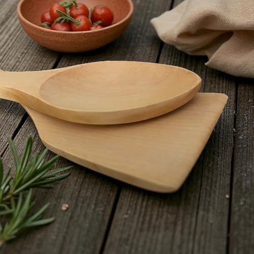 1001 Hediye 57855210126976980184975 Doğal Akçaağaç Ahşap Kaşık Ve Spatula Seti - 2 Parça Ahşap Mutfak Gereçleri 12,6 İnç Pürüzsüz Yüzey Tencere Nazik