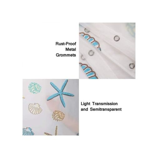 1001Hediye 57855210123938780184975 Xspring Duş Perdesi, Peva Plastik Duş Perdesi, Metal Halkalı, Su Geçirmez Ağır Hizmet Tipi Duşs Perdesis Astarı, Banyo Dekorasyonu İçin 180X200Cm Deniz Yıldızı 000 Açık Krem