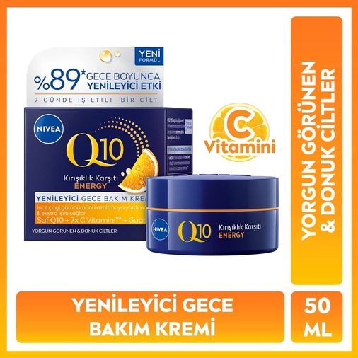 10574767 Nivea Q10 Energy C Vitamini Kırışıklık Karşıtı Nemlendirici 50 Ml Gece Bakım Kremi