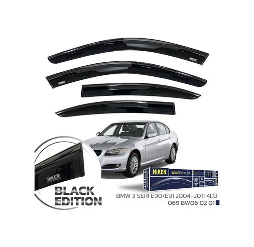126037083 Niken Bmw 3 Serisi E90 Cam Rüzgarlığı Siyah Kromlu 4&apos Lü 2005