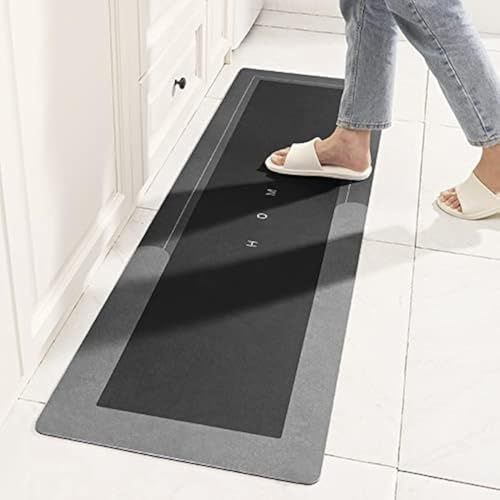 1Birhome 57855210125988280184975 Banyo Paspası Halısı, Süper Emici Zemin Paspası Hızlı Kuruyan İnce Banyo Paspasları Halılar Kauçuk Kaymaz Alt Duş Halıları Duş Lavabo Küvet İçin 40 Cm X 120 Cm, Koyu Gri Açık Gri