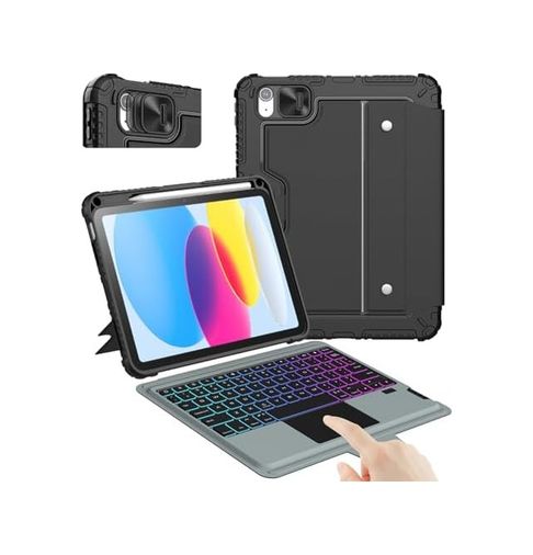 1of12 57855210123409280184975 Nillkin İpad 11. Nesil A16 /10. Nesil Klavyeli Kılıf 10.9 İnç, Kalem Tutucu, 7 Renkli Arkadan Aydınlatmalı, Sihirli İzleme Dörtgeni, Ayarlanabilir Stand, İpad 11./10. Nesil 2025/2022 İçin
