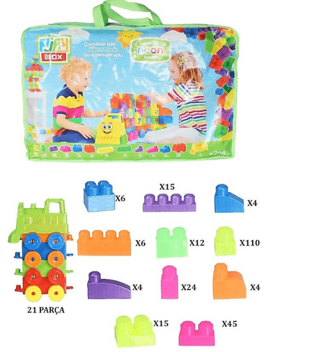 21345976546254 Torutoys Play Blox 3028 Neon Renkler 266 Parça Çantalı Mega Blok Tren Seti