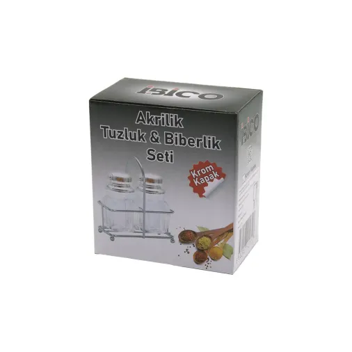 2PCS KROM KAPAK AKRİLİK TUZLUK - BİBERLİK - BAHARATLIK METAL STANDLI KARE - KÖŞELİ (4745)