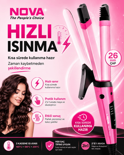 2’si 1 Arada Saç Düzleştirici ve Bukle Yapıcı Seramik Plakalı Saç Şekillendirici