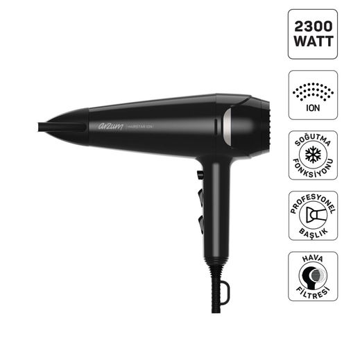 -3099- Arzum Ar5138 Hairstar Ion Saç Kurutma Makinesi 2300 W, 2 Hız, 3 Isı Ayarı, Siyah