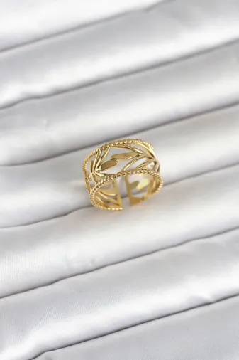 316L Çelik Gold Renk Başak Model Kadın Yüzük TJ-BYK4182