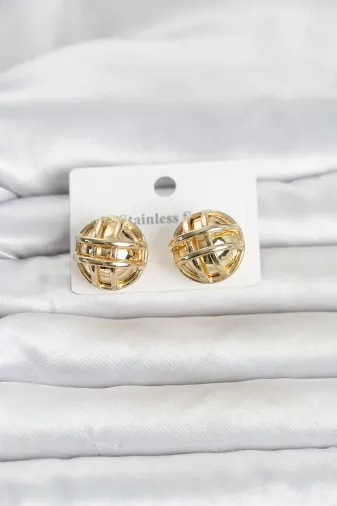316L Çelik Gold Renk Desenli Top Model Kadın Küpe TJ-BKP11811