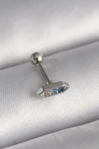 316L Çelik Gümüş Renk Mavi Zirkon Taşlı Tragus Piercing TJ-PR1285