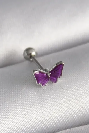 316L Çelik Gümüş Renk Mor Model Tragus Piercing TJ-PR1287