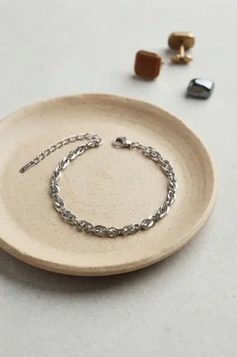 316L Çelik Gümüş Renk Scroll Zincir Model Erkek Bileklik TJ-EB3832