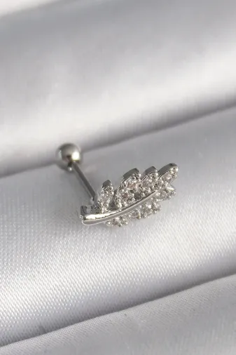 316L Çelik Gümüş Renk Zirkon Taşlı Dal Tragus Piercing TJ-PR1259