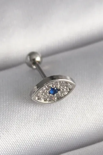 316L Çelik Gümüş Renk Zirkon Taşlı Göz Tragus Piercing TJ-PR1253