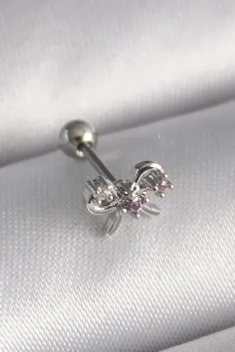 316L Çelik Gümüş Renk Zirkon Taşlı Kurdele Tragus Piercing TJ-PR1265