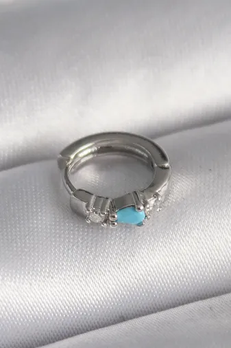 316L Çelik Gümüş Renk Zirkon Taşlı Mavi Boncuk Detay Tragus Piercing TJ-PR1325