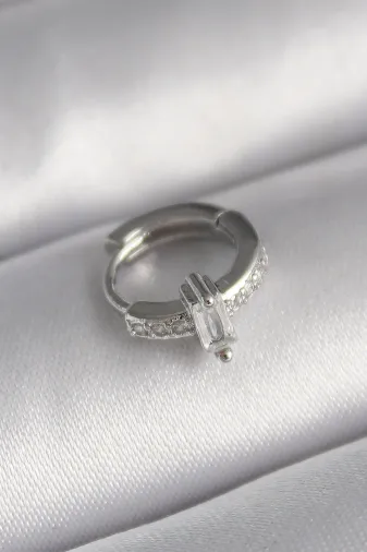 316L Çelik Gümüş Renk Zirkon Taşlı Tragus Piercing TJ-PR1307