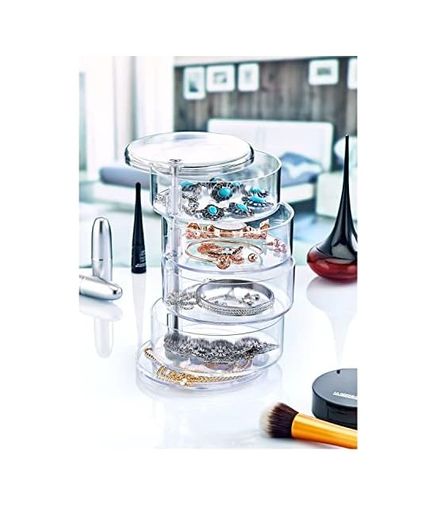 3D 57855210125350180184975 Şeffaf Akrilik 4 Katlı Dönebilen Takı Organizer Düzenleyici, Takı Kutusu, Takı Organizeri, Akrilik Takı Organizeri Takılarınızı Şık Ve Düzenli Tutun 515 100