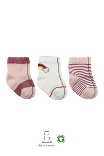 3'Lü Penye Rainbow Soket Çorap BS10113 Pudra