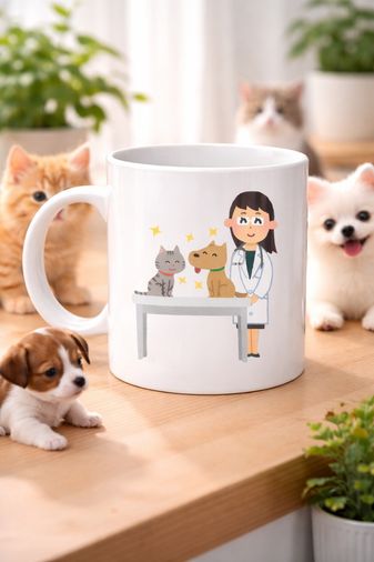 3NDM5MTM4MjEyOQ-BLNC Veteriner Temalı Porselen Kupa Model 179 Kedi Ve Köpekli Sevimli Veteriner Tasarımlı Kahve Kupası Veterinerlere Ve Hayvan Severlere Hediye Diğer