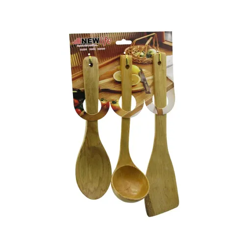 3PCS AHŞAP BAMBU  MUTFAK SERVİS SETİ  KAŞIK=27CM - KEPÇE=27CM - SPATULA=32CM (4745)