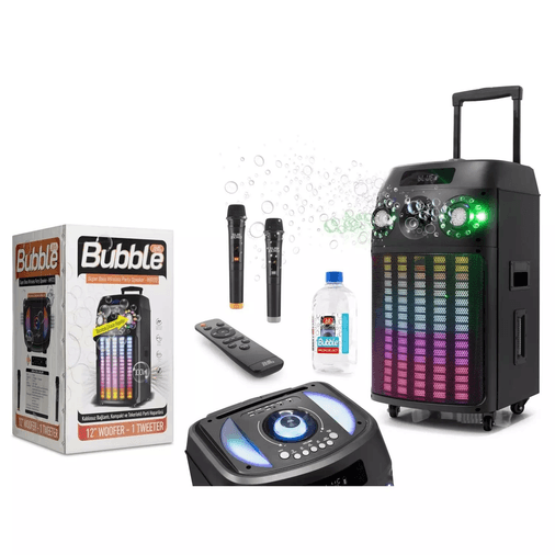 4p6bE3cXjS Subzero Wr173 12" 100W 2 Kablosuz Mikrofonlu Kumandalı Baloncuk Çıkartan Rgb Bluetooth/usb/sd Müzik Kutusu