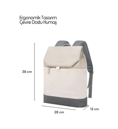 57855210112140480184975 15Mins Zen Eco Mce-1305 Sırt Çantası - Çantası, Hırsızlığa Karşı Koruma, Küçük, Mini, 13-14 İnç Laptop, Günlük Ve İş Kullanımı, Şık Tasarım, Üniversite Ve Okul İçin, Bej 12 Gri