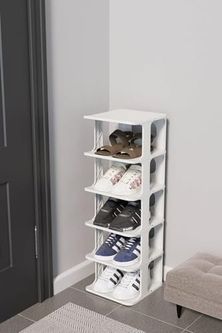 57855210131822280184975 27Kids Modern 5 Katlı Ayakkabılık, Portatif Ayakkabı Rafı, Kolay Kurulum, 76X24.5X27.5 Cm, 6 Raf Ve Destek Parçaları İle Beyaz Acı Kahverengi