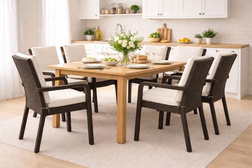 6 Adet Premium Şönil Arkalıklı Sandalye Minderi, Extra Kalın (Kalınlık 4,5cm)-A.Krem