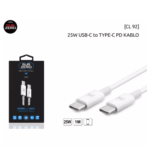 6Cp2SaVXEY Subzero Cl92 Type-C Den Type-C Ye Şarj Kablosu 1 Metre 25W Süper Hızlı Şarj