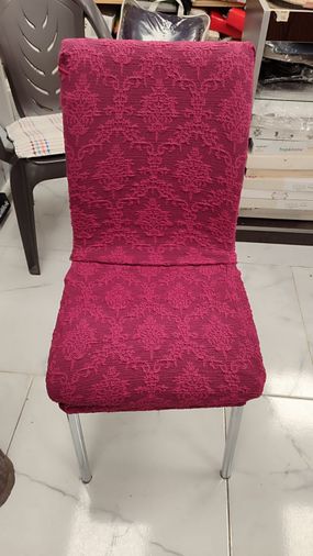 6LI SET Jakarlı Lastikli Eteksiz Sandalye Kılıfı-Şal Desen Mürdüm