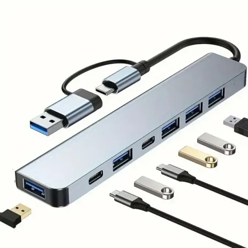 8 in 1 Usb Çevirici Notebook Macbook Type-C Uyumlu Görüntü Aktarıcı Hub (4745)