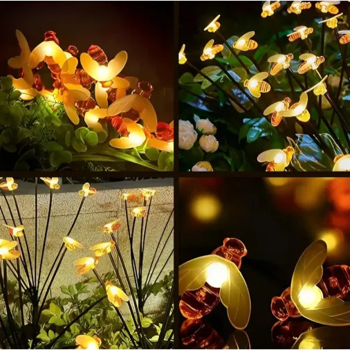 8 LED'li Bal Arısı Solar Bahçe Aydınlatması (2'li Paket) - Doğa Dostu ve Dekoratif Dış Mekan Işığı