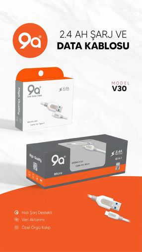 9a V30 9A Type-C Hızlı Şarj Kablo 1M - Beyaz 2.4 Ah Typec Şarj & Data Kablosu V30
