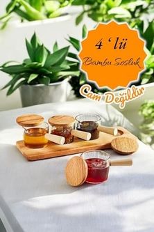 Aa Plastik 131622571 4 Adet Ahşap Saplı Standlı Mika Şeffaf Sunumluk Sosluk Reçellik Çerezlik