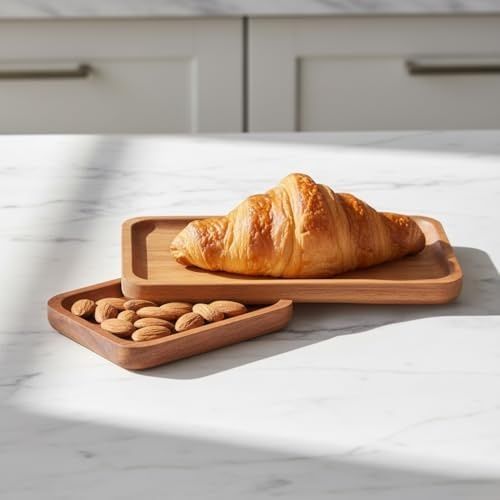 Aa Plastik 133249221 2&apos Li Doğal Akasya Ahşap Dikdörtgen Servis Tabağı Ve Çerezlik Seti 12X9 Cm Ve 20X11 Cm Kahve Yanı Sunumluk, Sushi Ve Meze Tepsisi İkili Takım