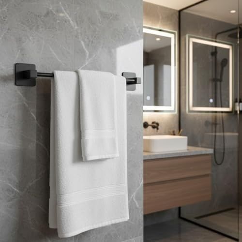 Abm 57855210132060180184975 Siyah Uzun Havluluk Duvara Monte Yapışkanlı Metal Havlu Askısı 42 Cm, Mat Siyah Banyo Aksesuarı Diğer
