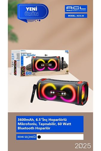 ACL Acs-20 - 60W Gücünde 2X6.5”İnç Hoparlörlü Mikrofonlu, Taşınabilir Parti Hoparlörü Bluetooth