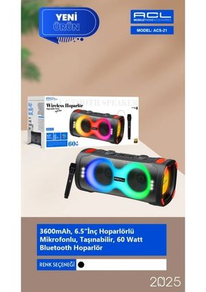 ACL Acs-21 - 60W Gücünde 2X6.5”İnç Hoparlörlü Mikrofonlu, Taşınabilir Parti Hoparlörü Bluetooth