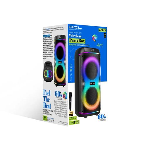 ACL Acs-26 60W Gücünde 2X8”İnç Hoparlörlü Mikrofonlu, Rgb Kablosuz Hoparlör