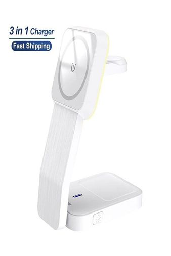 ACL fvWSob8IqX 3In1 15W Mıknatıslı Kablosuz Şarj Standı – Hızlı Şarj, Telefon, Kulaklık & Saat İçin Masaüstü Standı