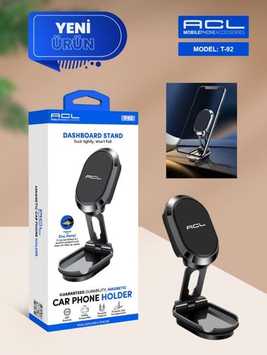 Acl Katlanabilir Mıknatıslı Araç İçi Telefon Tutucu Mükemmel Tutuş Tüm Telefonlarla Uyumlu Siyah T-92
