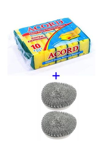 Acord RT-RYL-1HMAD2179 Oluklu Bulaşık Süngeri Ekonomik Paket 10 Adet Kolay Temizlik 2 Adet Bulaşık Teli Hediye