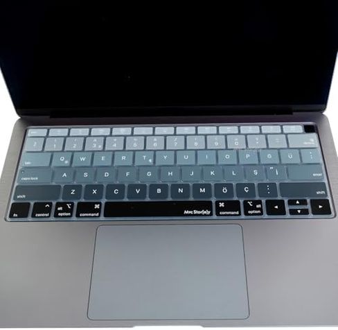 Aebo 131611551 Türkçe Q Klavye Koruyucu Macbook Air 13 A1932 A2179 A2337 M1 Uyumlu Us Amerikan Düz Enter Ansı Türkçe Baskılı Silikon Keyboard Cover Siyah Gri