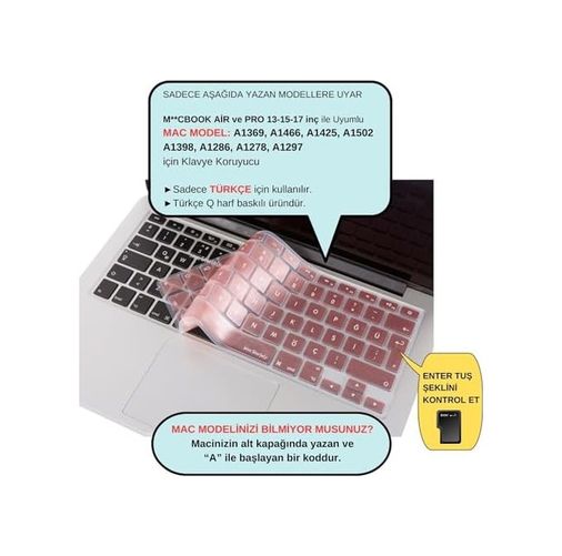 Aebo 131611903 Macbook Türkçe Q Klavye Koruyucu Silikon Macbook Air 13 A1369 A1466 & Pro A1278 A1425 A1502 A1286 A1398 Uyumlu Ultra İnce Pembe Altın